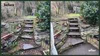 Picture showing before and after garden hedge trimming completed by Hawkins Garden Services of Tywyn