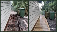 Picture showing before and after garden hedge trimming completed by Hawkins Garden Services of Tywyn